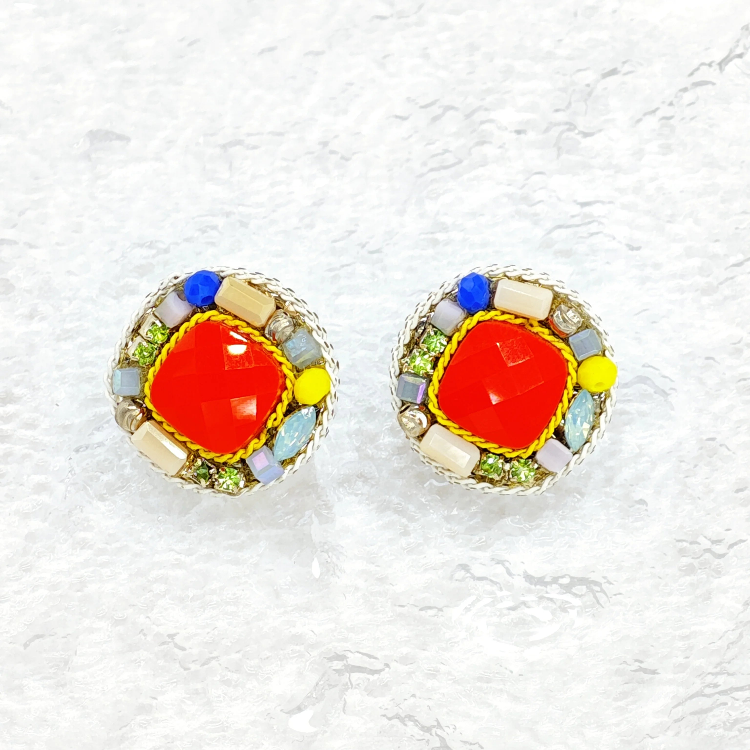 Ilona Wholesale Bulk Handmade Boho Beaded Earring Multi-Color Woven Red Stone Earrings Festival Vacation Wear Jewelry for Resale