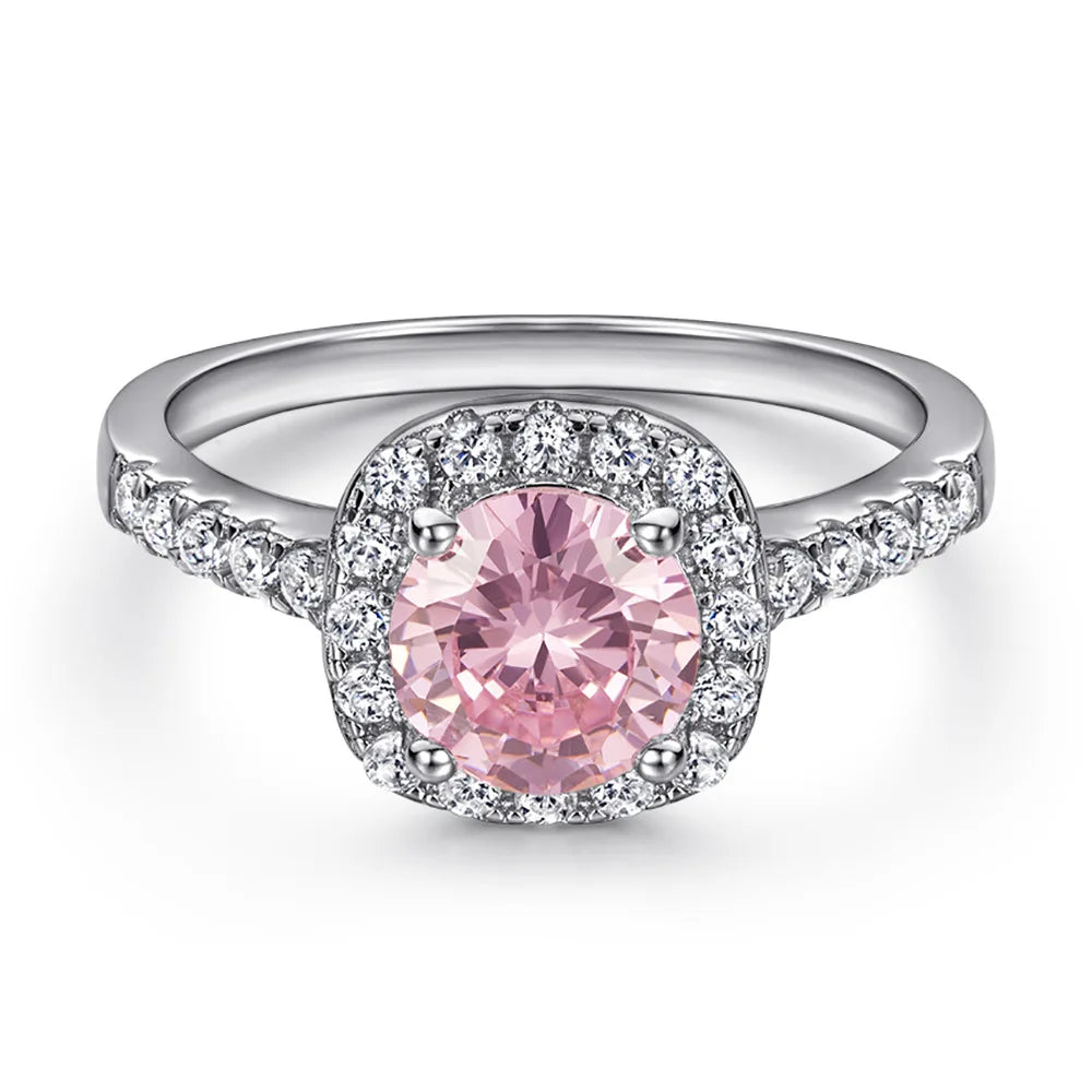 OAHLAN 1.2 Ct Pink Crystal Colored Zircon Women Engagement Ring 925 Sterling Silver Ring Wholesale