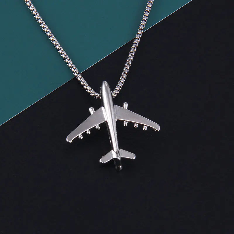 Classic Niche Design Trendy Men's and Women's Airplane Necklace Simple Hip-hop Nightclub Dance Cute Airplane Pendant Gift