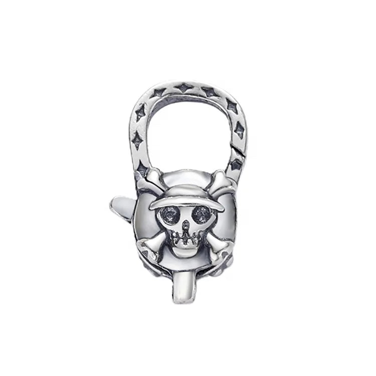 Black & Silver Coating Oxidized Sterling Silver 925 Skull Lobster Claw Clasp Punk Cartoon X Shape Bone Lock Jewelry Findings