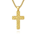 Distinctive Gold Plated Necklace Textured Cross Pendant Religious Symbol Necklace for Him Her Resilient Style