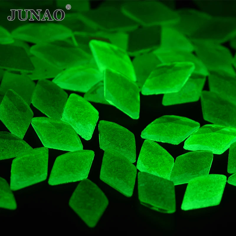 JUNAO Top Quality Loose Flatback Rhombus Crystal Stone Glass Luminous Rhinestone for Nail Art Decoration
