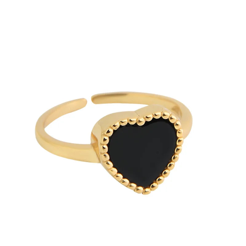 Korean Style Ins Simple Design Sense Light Luxury Black Heart S925 Sterling Silver Ring Female Ring