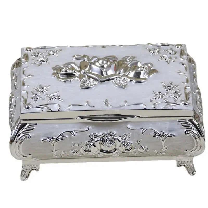 Pretty Color Hot Sale Metal Rose Jewelry Box Creative European Princess Jewelry Box Wedding Birthday Gift Box