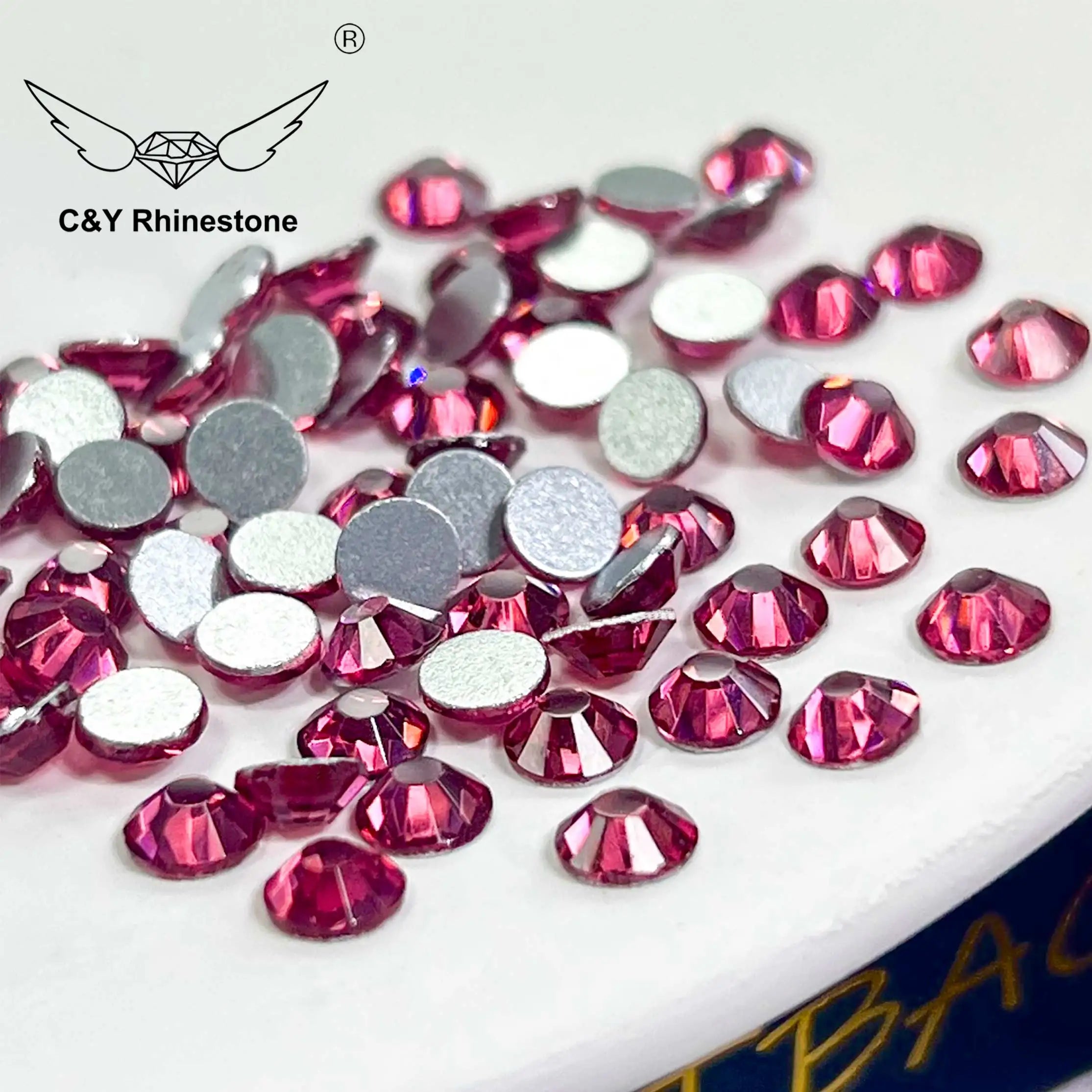 CY 033 Wholesale Crystal FlatBack Glass Non Hot Fix Nail Art Decorations Loose Rose Red Rhinestones