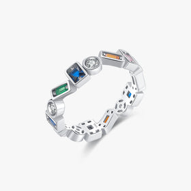 Fine Jewelry 925 Sterling Silver Irregular Design Geometric Stackable Fashion Colorful Zirconia Finger Ring for Women