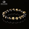 JD Women Fashion Shiny Single Circle Simple Bangles Yoga Buddha Gift 7A Natural Stone Golden Black Obsidian Round Bead Bracelet