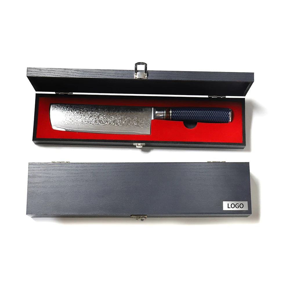 High End Quality 7Inch Damascus Cleaver Nakiri Knife With Wooden Box