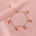 Fashion Sweet Gold Chain Bracelets Adjustable Bracelet Anklet Cute Red Little Cherry Anklets for Women Gifts