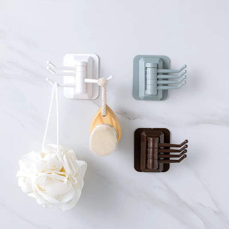 Simple Household Bathroom Kitchen Shelf Multi-function Free Punching Seamless Hook Rotating Hook Strong Viscose Towel Rack