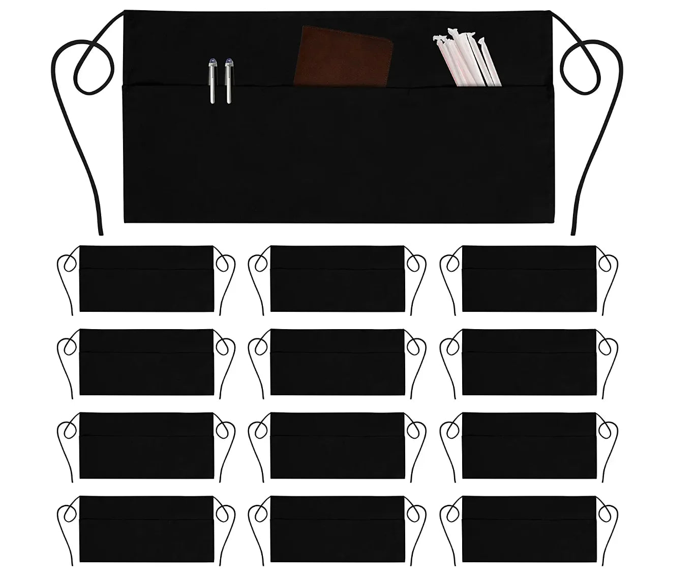 3 Pockets Chef Waist Aprons Waiter Resistant Half Added Long Waist Strap Restaurant Kitchen Cooking Apron with Logo Custom
