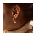 ERESI Fashion Earrings Jewelry Waterproof 18 K Gold Stainless Steel French Smooth Retro C Shape Natural White Pearl Earring