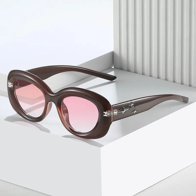 Punk Fashion Oval Frame Star Women Sunglasses Trendy Colorful Plastic Uv400 Eyewear