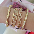 BC2024  Gold Plated CZ Micro Pave Mama Hamsa Hand Heart Link Cuff Bangle Bracelet