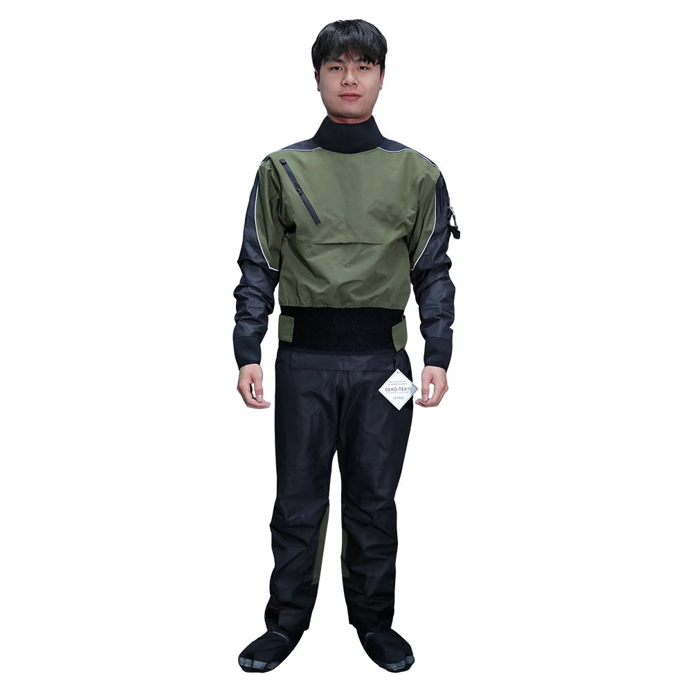 Custom Men's Waterproof All-out Warm Drysuits 3-layer Breathable Racing Whitewater Kayaking Dry Suit With Neoprene Collar