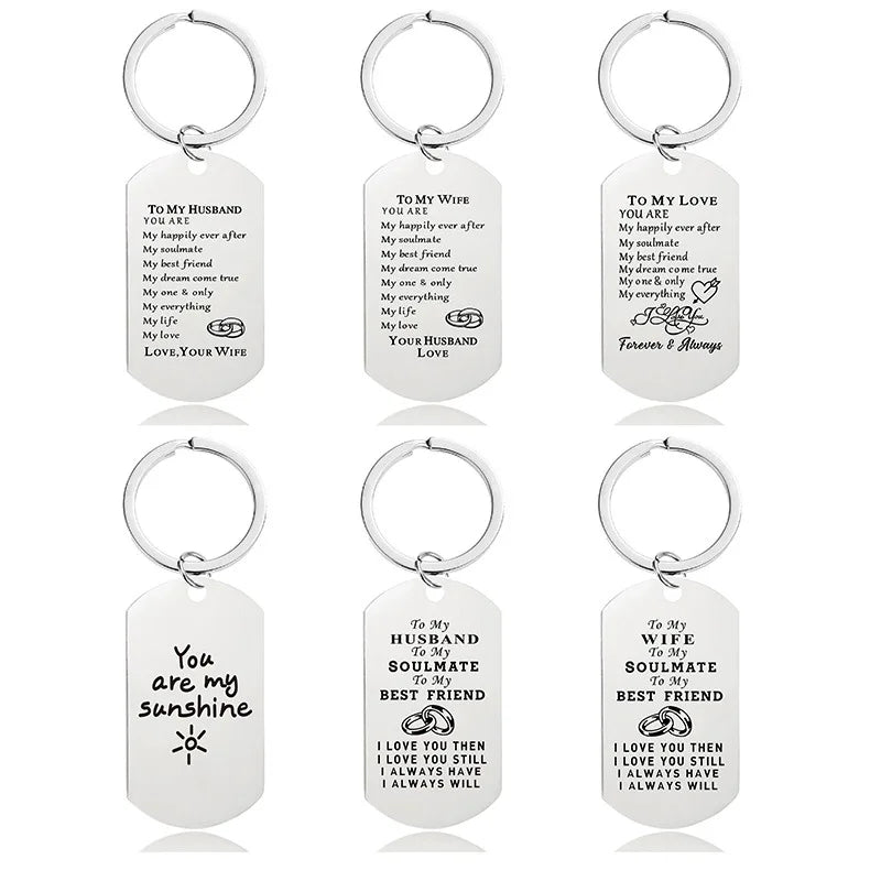 European and American Cross-border Stainless Steel Gift Lovers Valentine's Day Gift Engraved Metal Key Chain