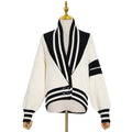 TWOTWINSTYLE New V Neck Long Sleeve Hit Color Patchwork Striped Knitting Jackets for Women