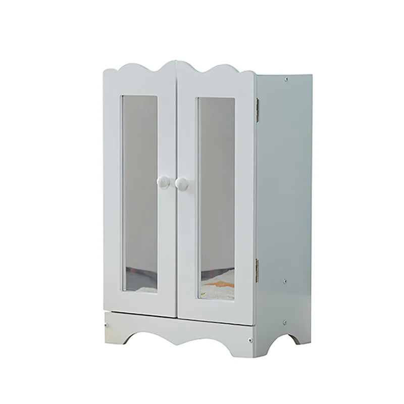 Fashion White Mini Doll Wooden Wardrobe Furniture Toys Set for Girls-Pretend Play Costume Storage