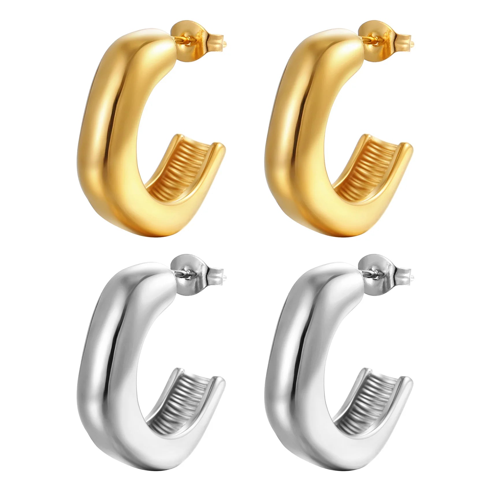 Customize Trendy Gold Stainless Steel Earring Women Fashion Geometric Hoop Earrings Fashion Jewelry Stud Earrings
