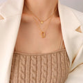 Double Layered Stacking Stainless Steel Pendant Necklace 18K Gold Plated Personality Disc Pendant Kalung Necklace for Couples