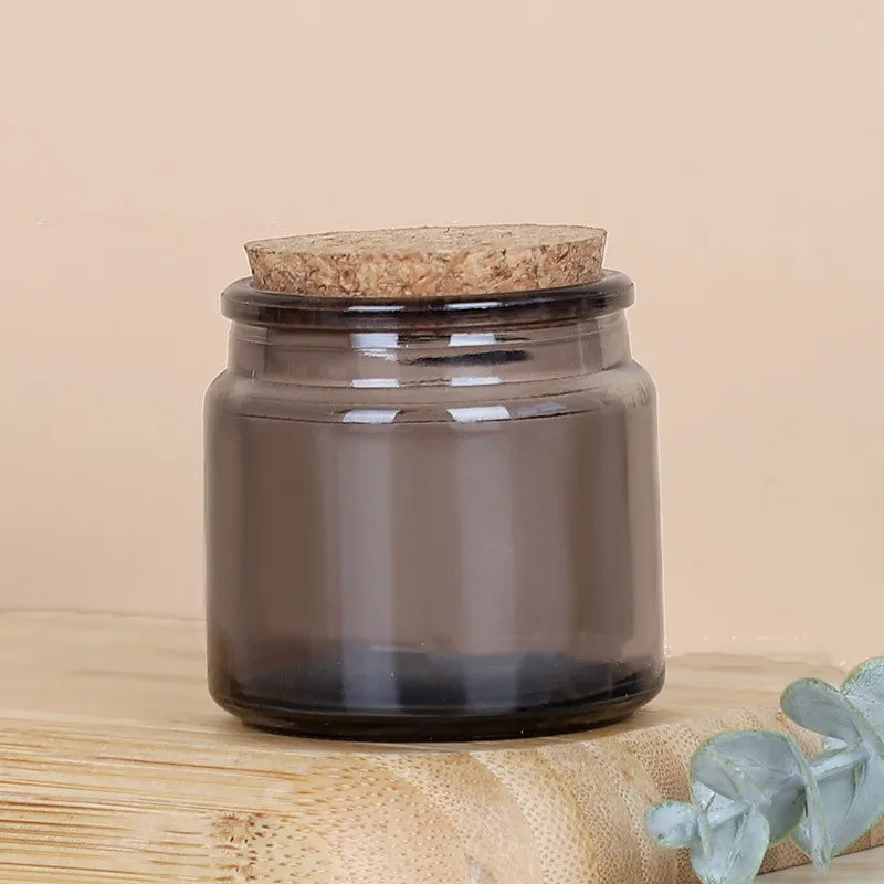 Gray Color Glass 100ml 4oz Wholesale Luxury Mini Small Clear Green Amber Candle Vessels with Wooden Stopper Cork