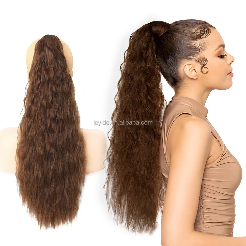 AliLeader Claw Clip on Corn Wave Synthetic Ponytail Curly Wavy Resistant Temperature Fiber Pony Tail Clip Claw Hairpiece