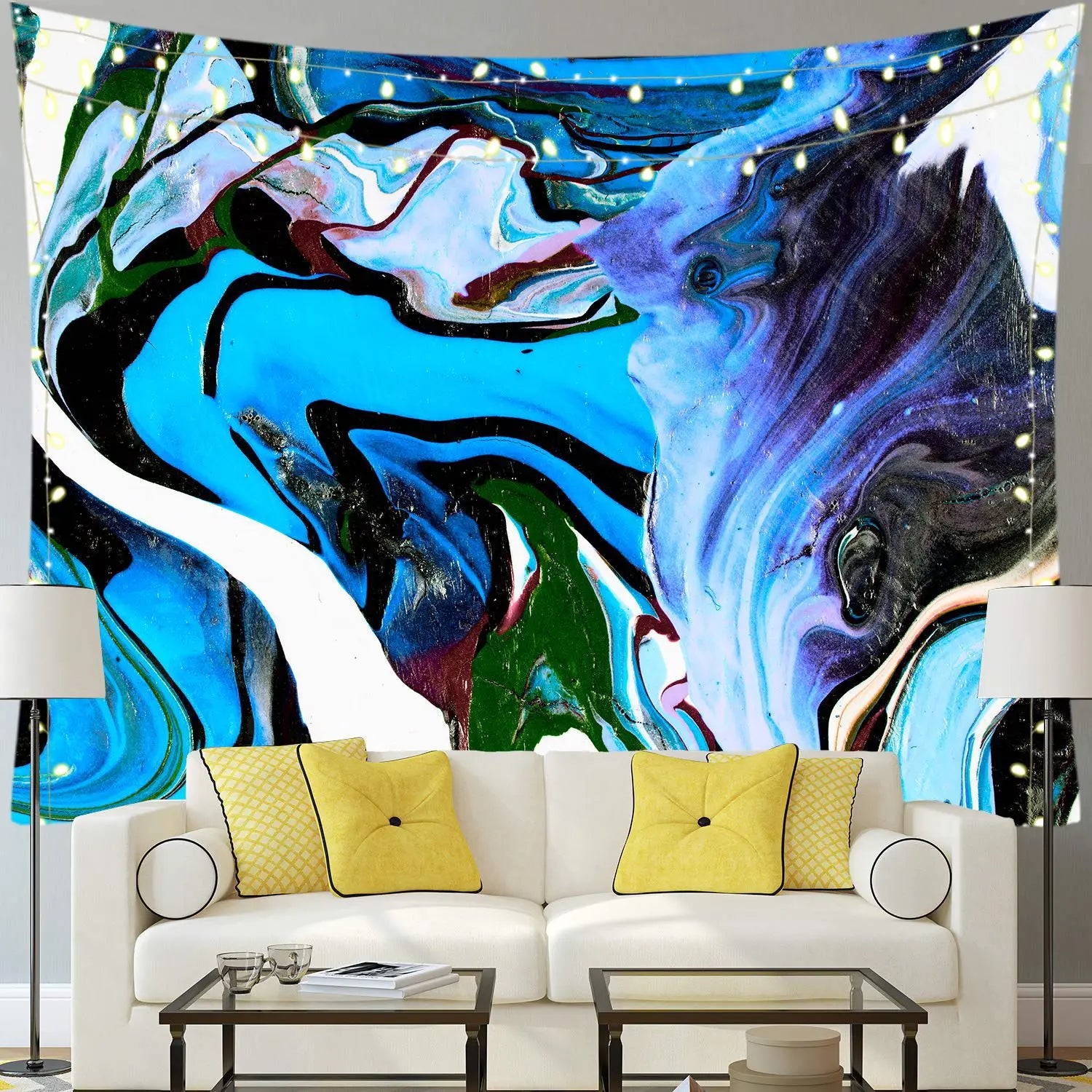 Custom Logo Abstract Art Wall Hanging Tapestry Psychedelic Marble with Aesthetic Colorful Streamer Tapestry