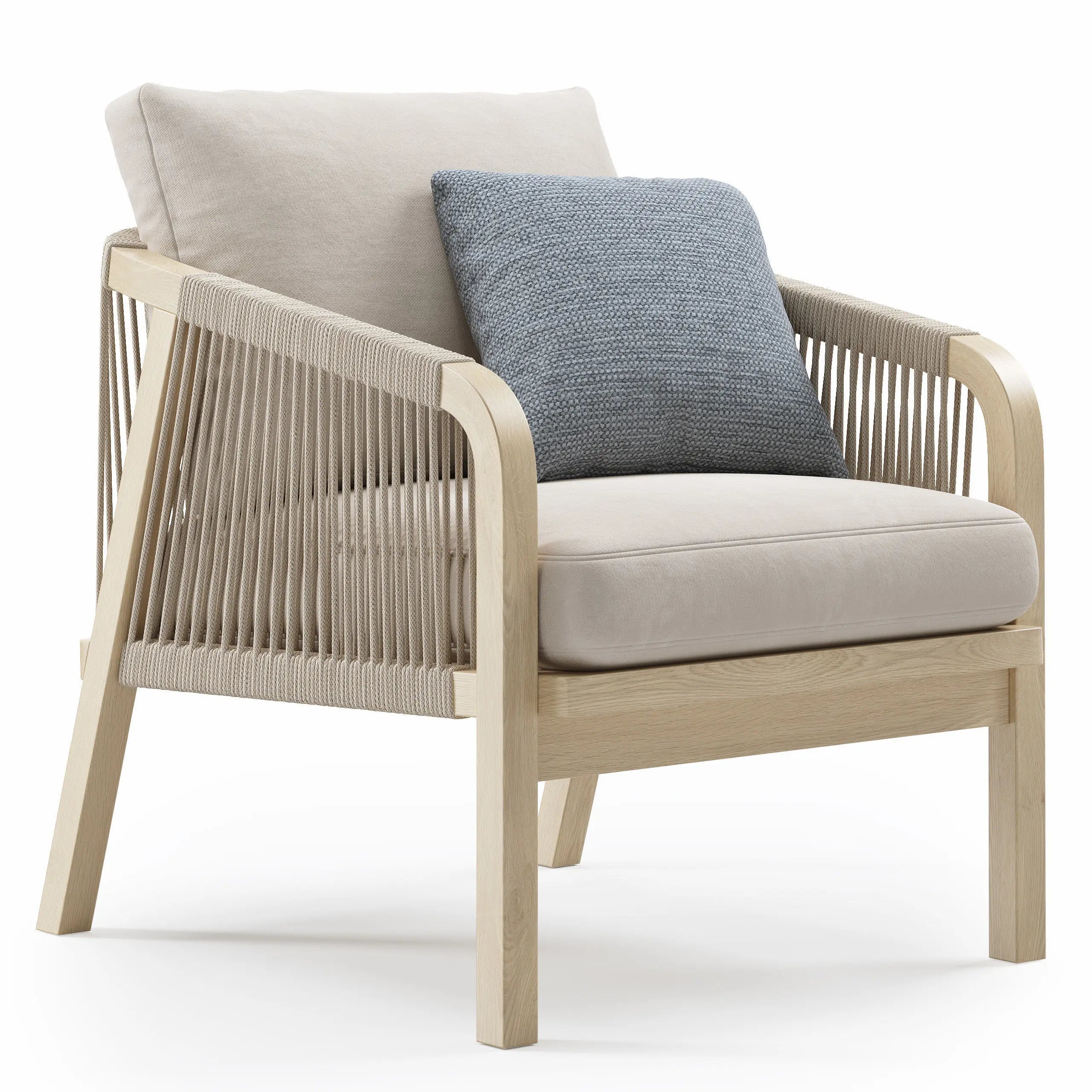 Modern Design Outdoor Teak Wood Chair Furniture Patio Woven Rope Single Sofa with Cushion