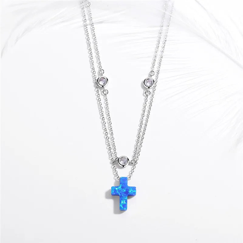 Hot Engagement Wedding & Party Jewelry 925 Silver Opal Heart European Style Luxury Necklace Water-wave Chain Rhodium Plating