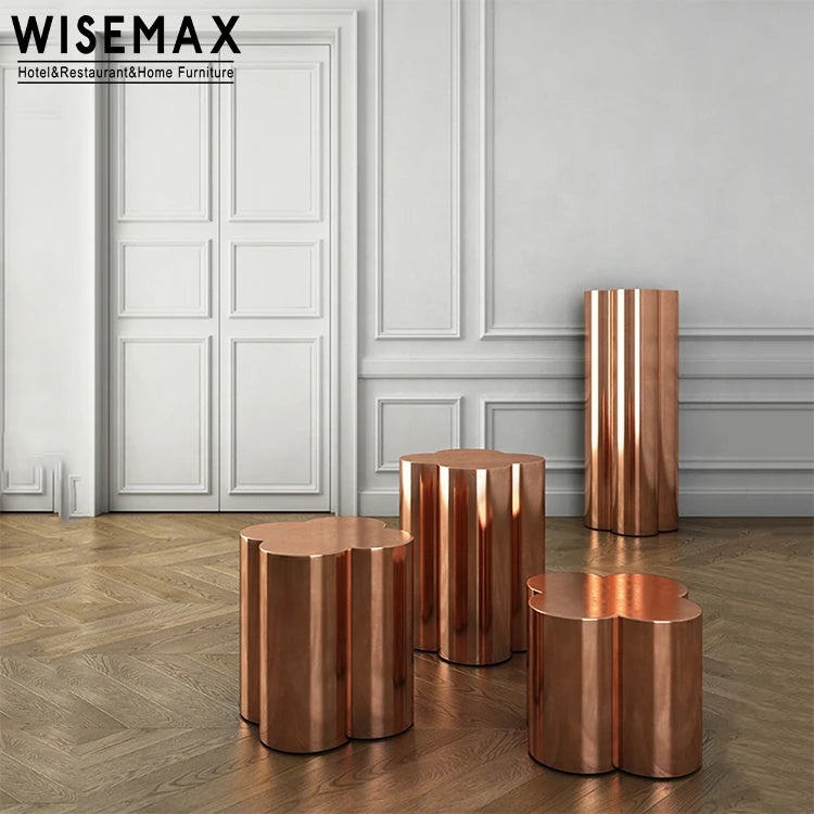 WISEMAX FURNITURE Modern Home Furniture Sofas Side Table Rose Gold Metal Coffee Table Brass Stainless Steel Coffee Tea Table