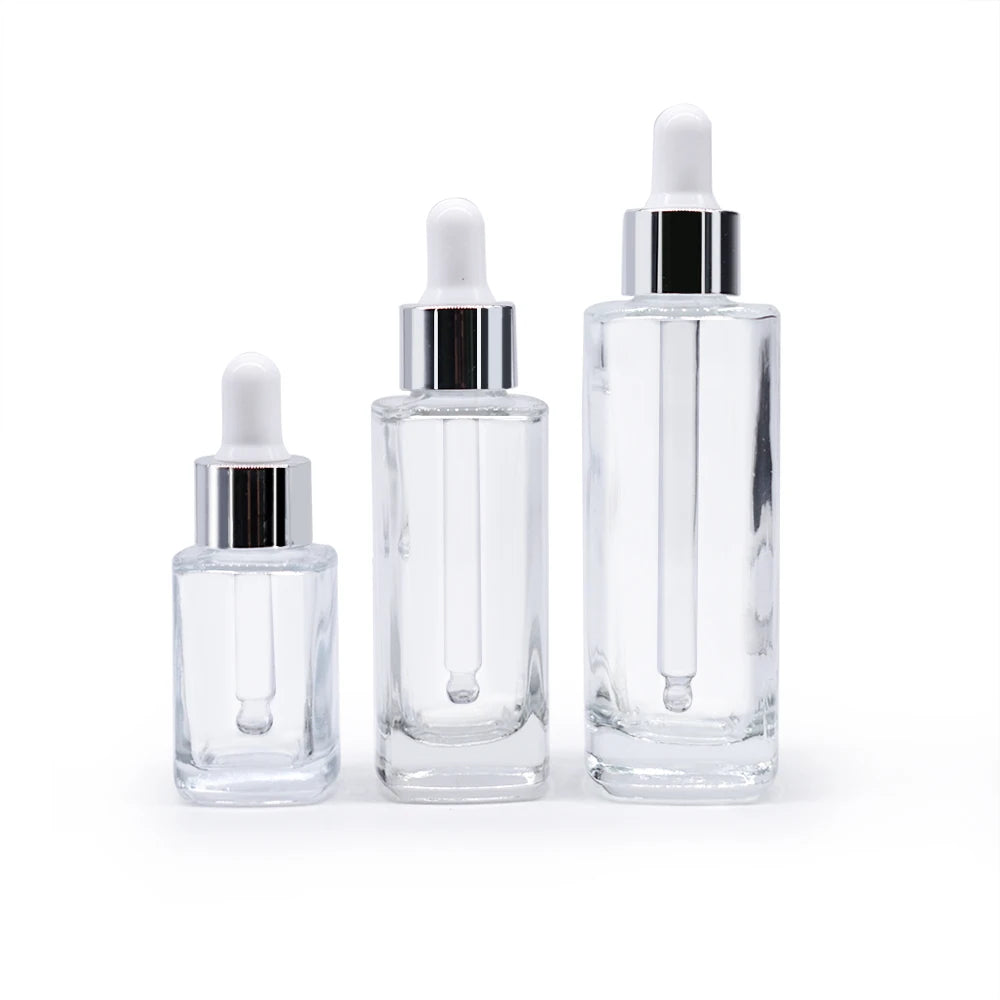 Custom Logo Glass Dropper Bottle Silver Gold Dropper 30ml 50ml Luxury Glass Essential Oil Bottle Empty Glass Bottle