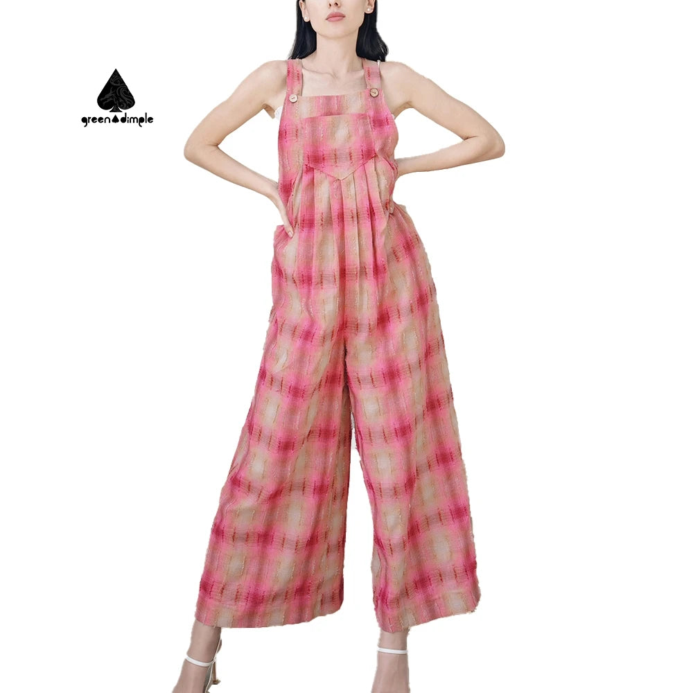 Custom Women's Red Check Rompers 2025 Female Fashion Ladies Wide Leg Plus Size Loose Casual Jumpsuit