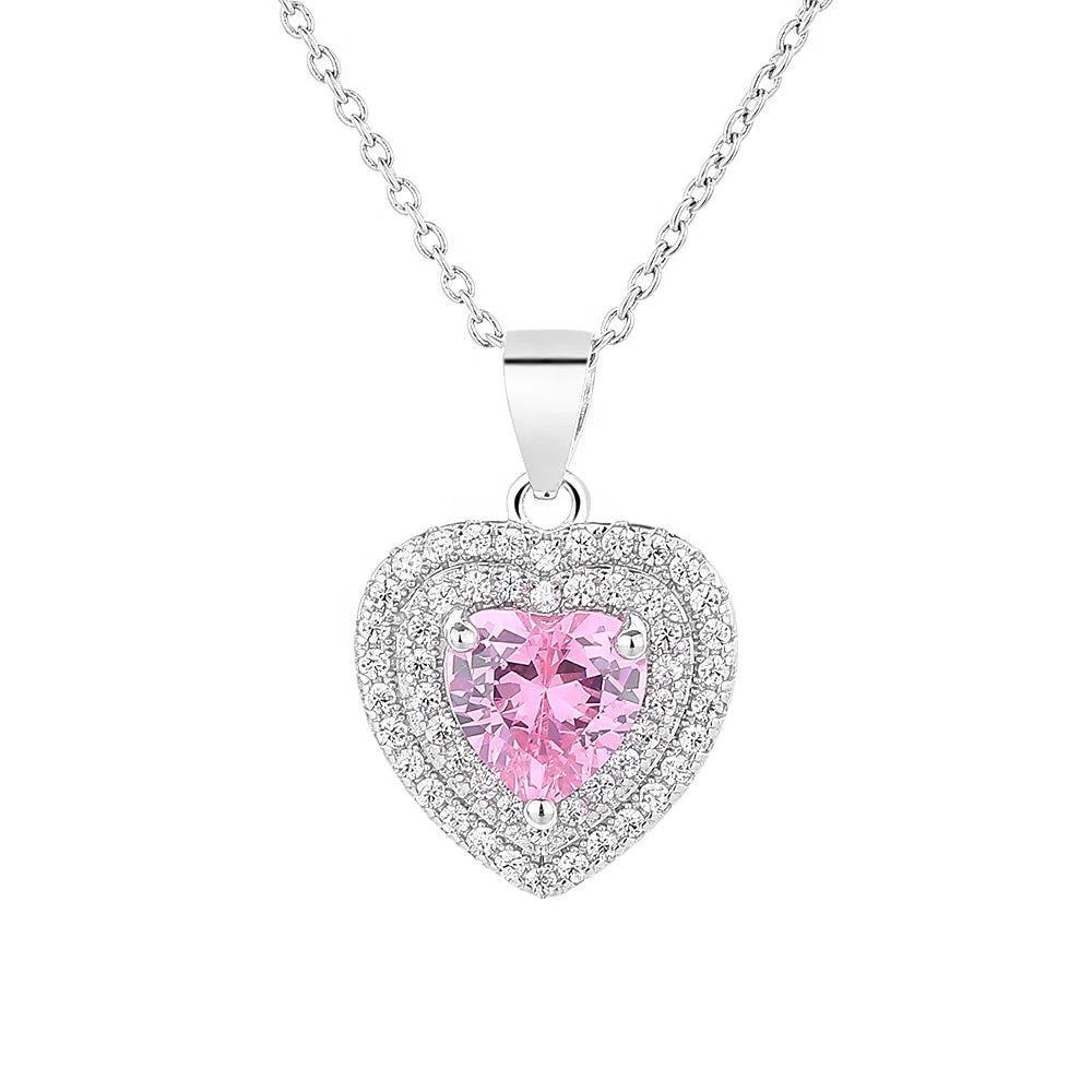 Romantic 925 Silver Colorful Main Stone Love Heart Necklace