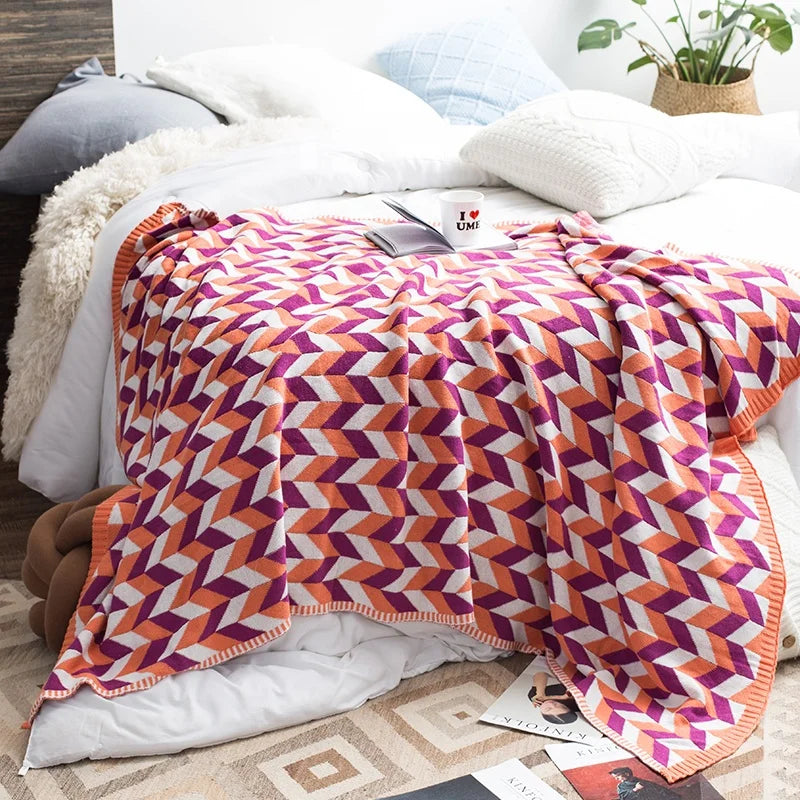 Xld Wearable 100% Cotton Chunky Knitted Throw Blanket for Sofa and Home Decoration Soft Warm Travel