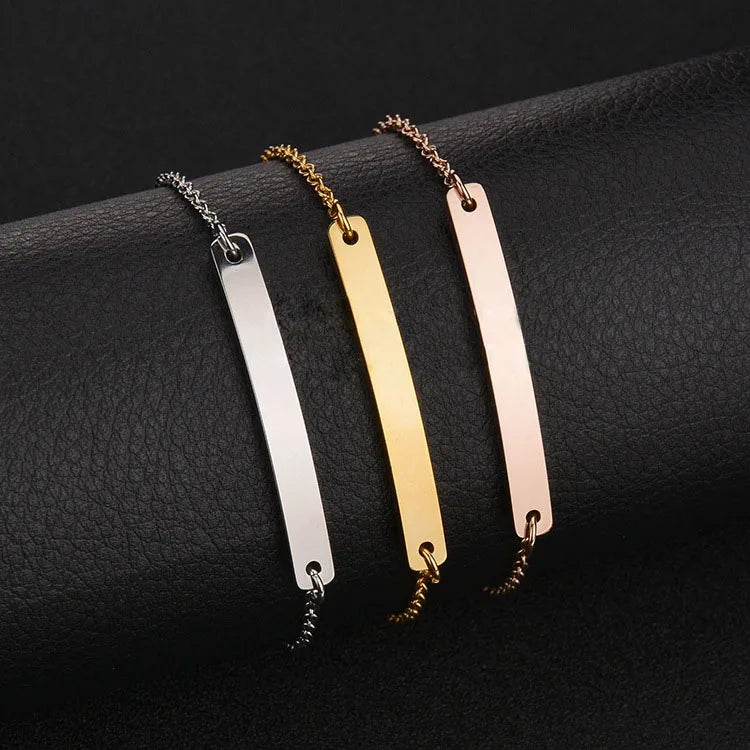 BS2002 Custom Engraved Personalized Jewelry 304 Stainless Steel Blank Bar ID Bracelet for Women