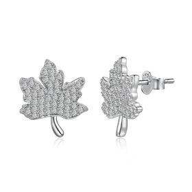 Dylam Fast Delivery Maple Leaf Cubic Zirconia Shiny Earrings for Women Accessories S925 Sterling Silver Handmade Diy Earring