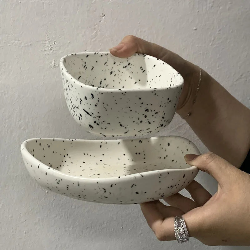 Japanese Ins Style Retro Irregular Black and White Splash Ink Ceramic Tableware