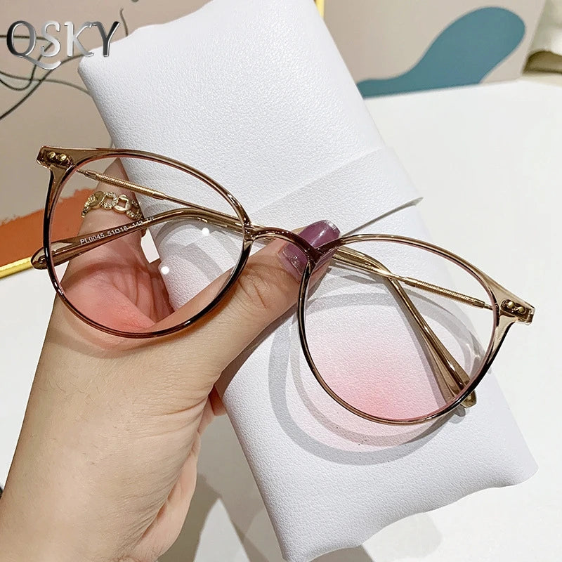 2025 Women Photogrey Anti Blue Light Glasses Eyeglasses Frames Color Changing Round Photochromic Blue Light Blocking Glasses