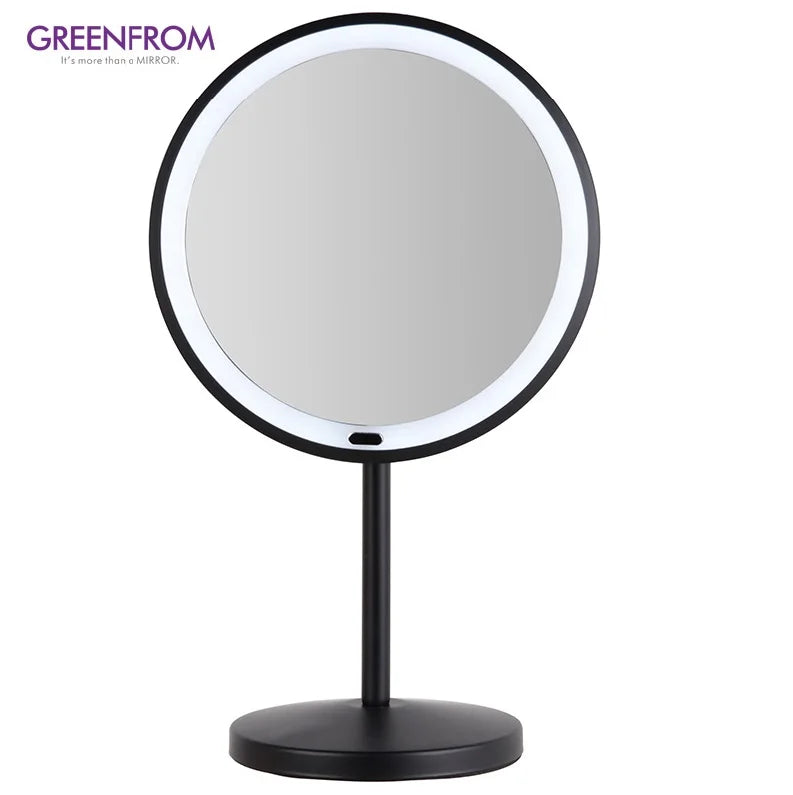 Custom Logo Lighted Makeup Mirror Rechargeable Stand up Mirror Round Desktop Smart Led Make up Vanity Mirror