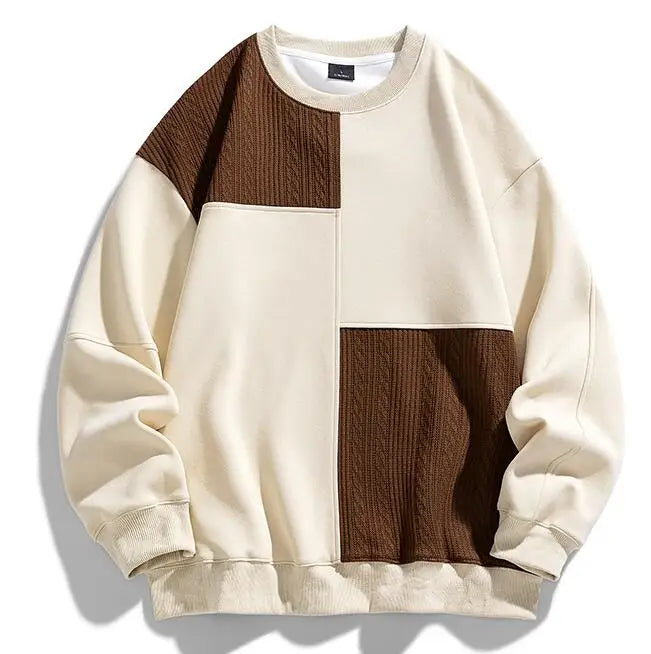 Factory Wholesale Cotton Crewneck Men Sweatshirt Oversized Corduroy Patchwork Sweatshirt for Men