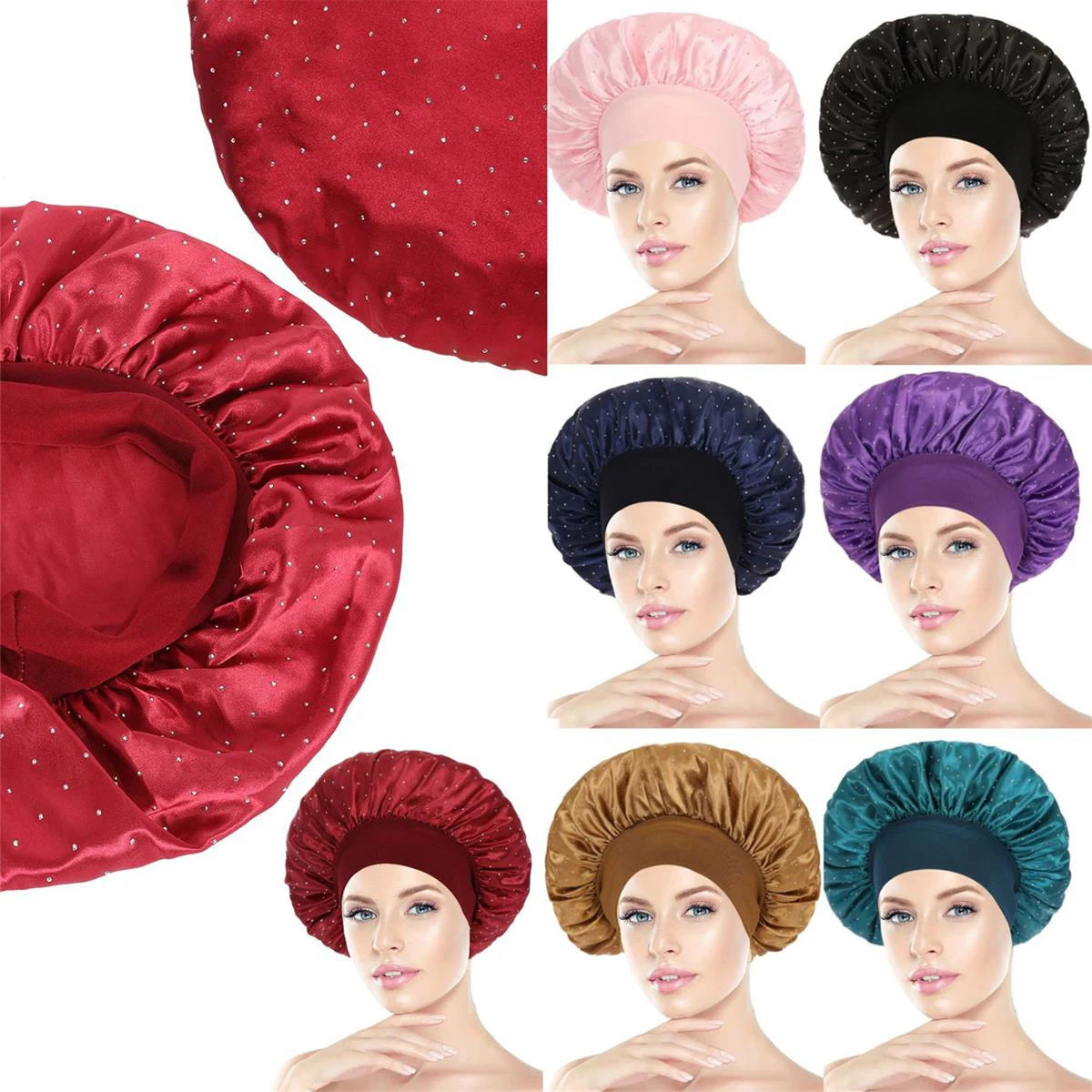 Multi Colors Big Size Custom Digital Printed Embroidered Hair Silk Satin Bonnet Wraps Women Adjustable Four Seasons Daily Casual