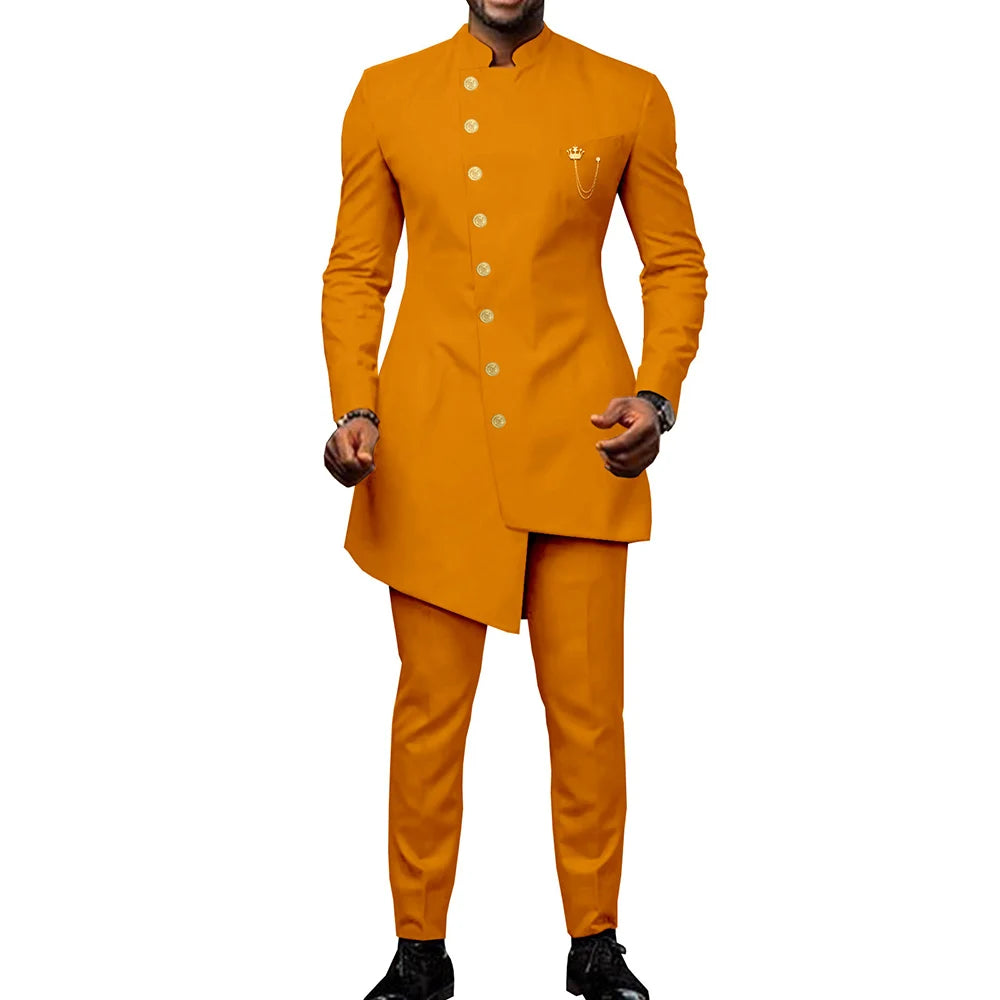 Orange Regular Fit Bespoke Suit for Men 2 Pieces Coat Pant Design Men Slim Stylish Clothing Business Summer Party Blazer Suits