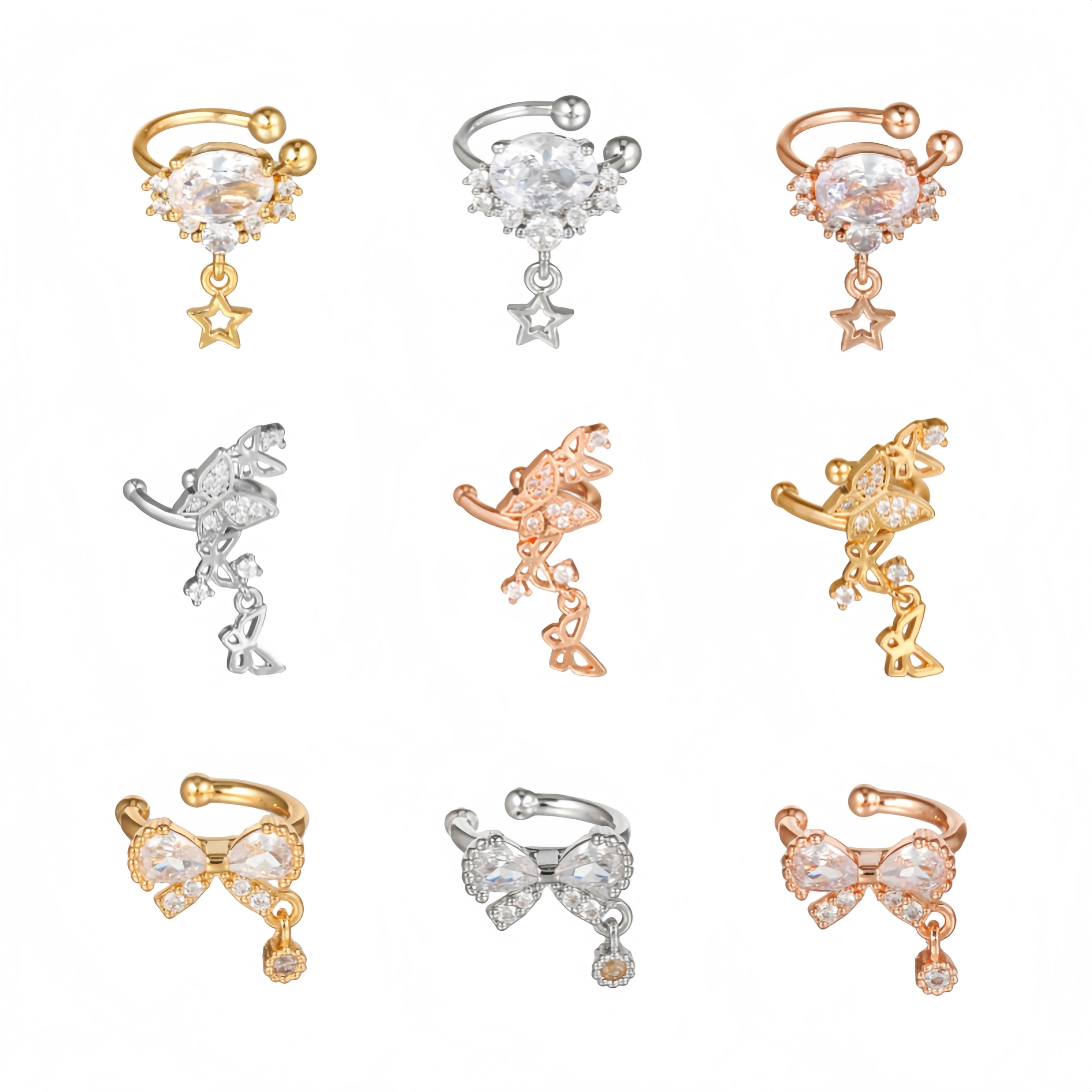 Elegant 5A Zircon Crystal Bow Knot Ear Cuff Cute Fashion Jewelry Non-Pierced Cartilage Clip-on Wrap Earrings Trendy Huggie Hoops