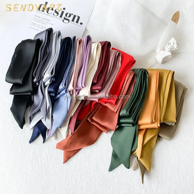 Customized Versatile Solid Color Satin Silk Scarf Hairband Women Scarves Long Ribbon Bows Accessories