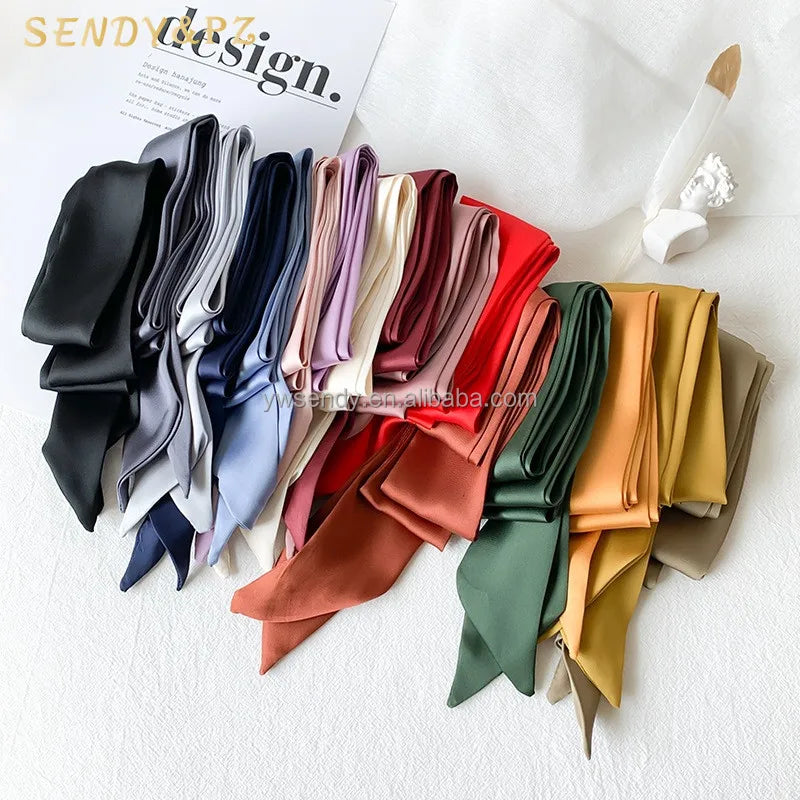 Customized Versatile Solid Color Satin Silk Scarf Hairband Women Scarves Long Ribbon Bows Accessories