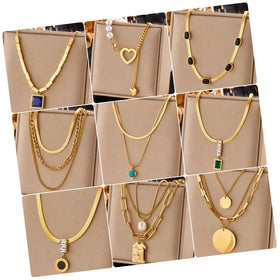 Trendy Women Jewelry Multilayer Flat Chain Necklaces 18k Gold Plated Stainless Steel Snake Chain Necklace with Pendant