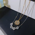 Four Leaf Clover/Heart-shaped Two-ways Wearing Pendant Necklace Silver Ice Out Cubic Zircon Magnetic Charm Necklace