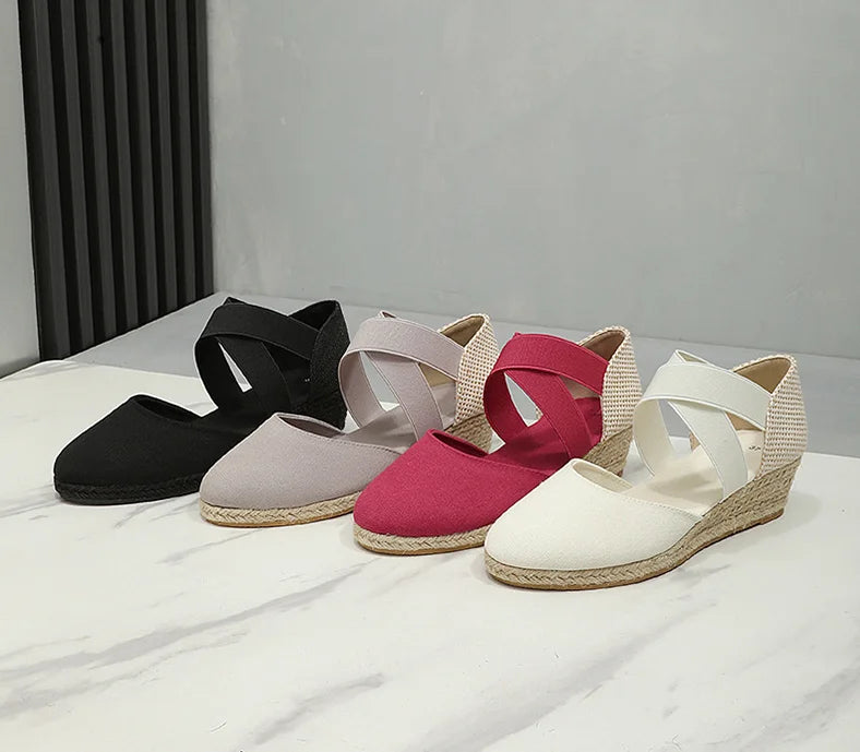 Summer Sandals Shoes Women Large Size New Style Wedge Hemp Rope Closed Toe New Fashion Wedge Sandals for Women