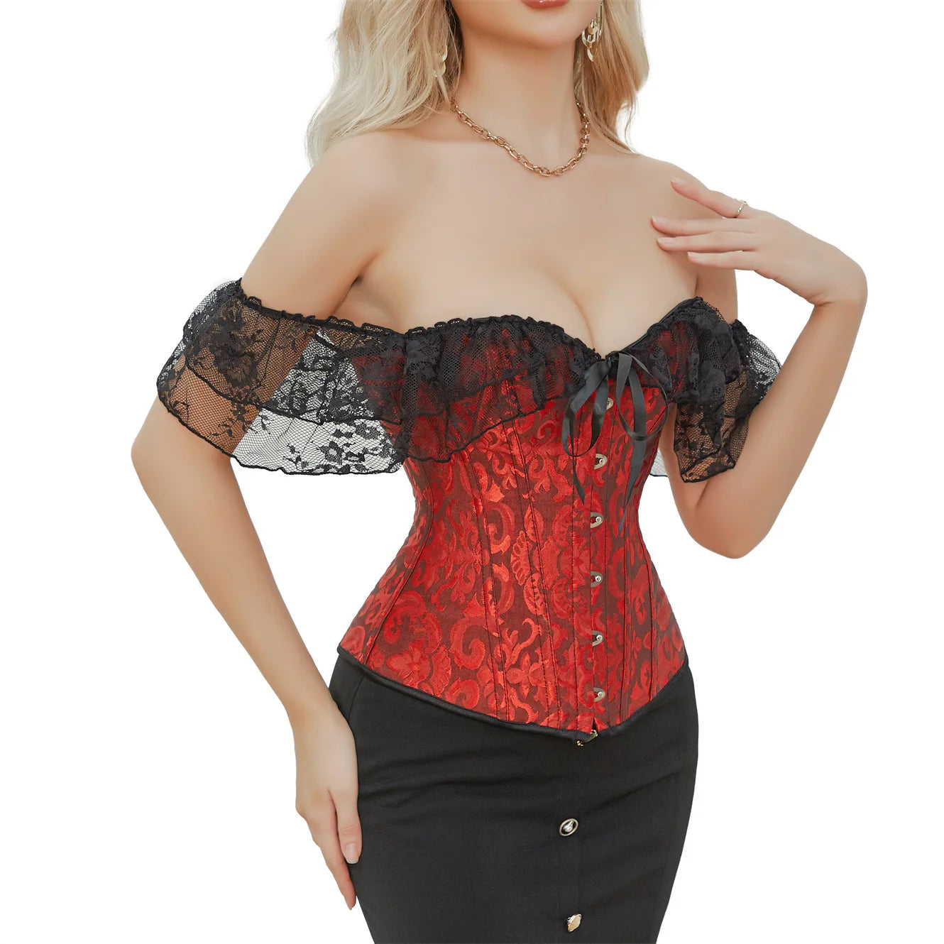 Multicolor Adjustable Lace-up Corset Bustier Top Sets Overbust Tummy Control Waist Cincher with Hook Breathable Design