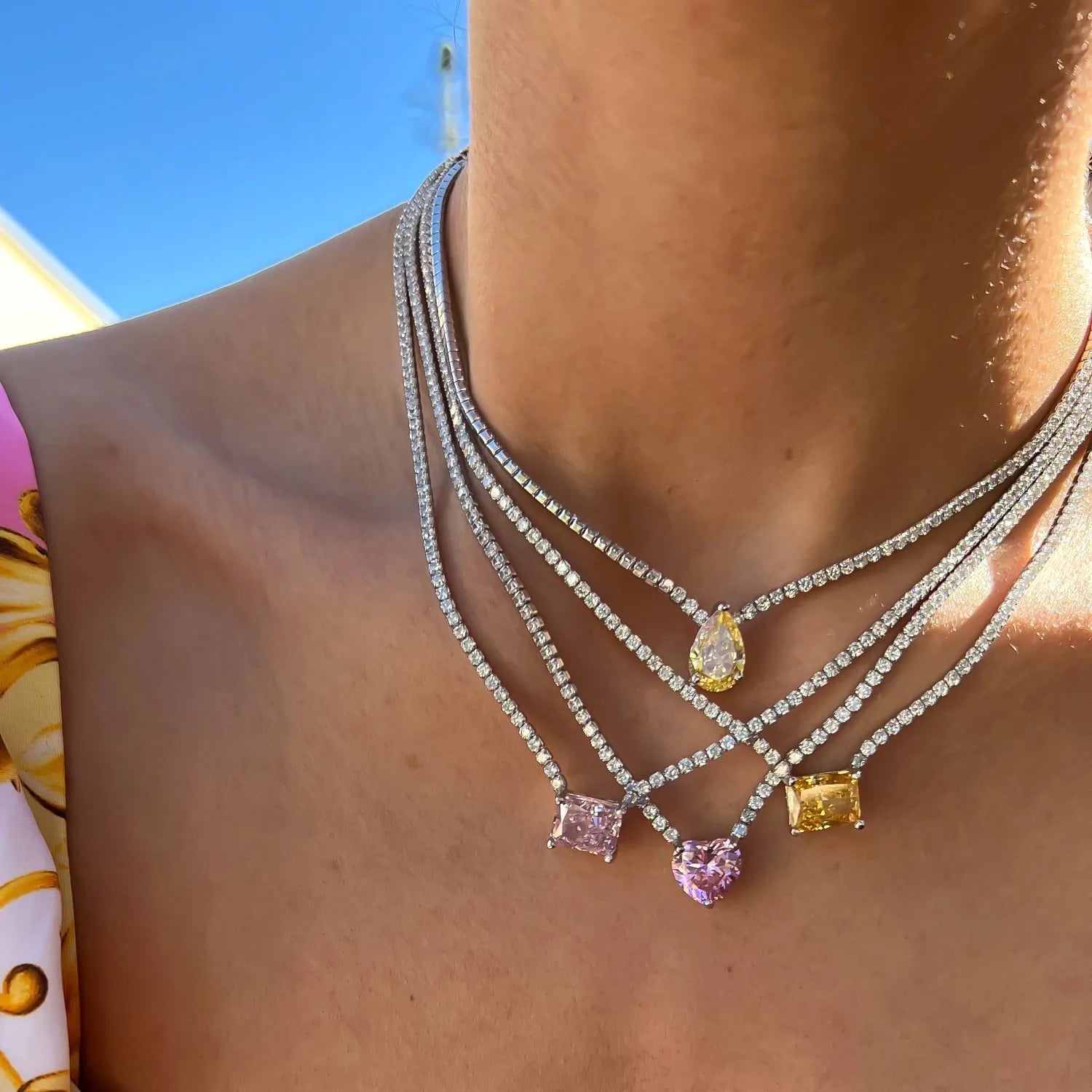 Luxury Sweet 18k Gold Stainless Steel Zircon Necklace Heart Water Drop Geometric Tennis Necklace for Women